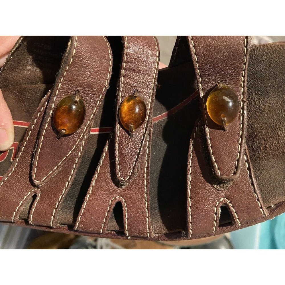 Klogs Slip Resistant Women Size 6 M Brown Wedge Slip On Sandal Detailed Straps - Picture 10 of 11